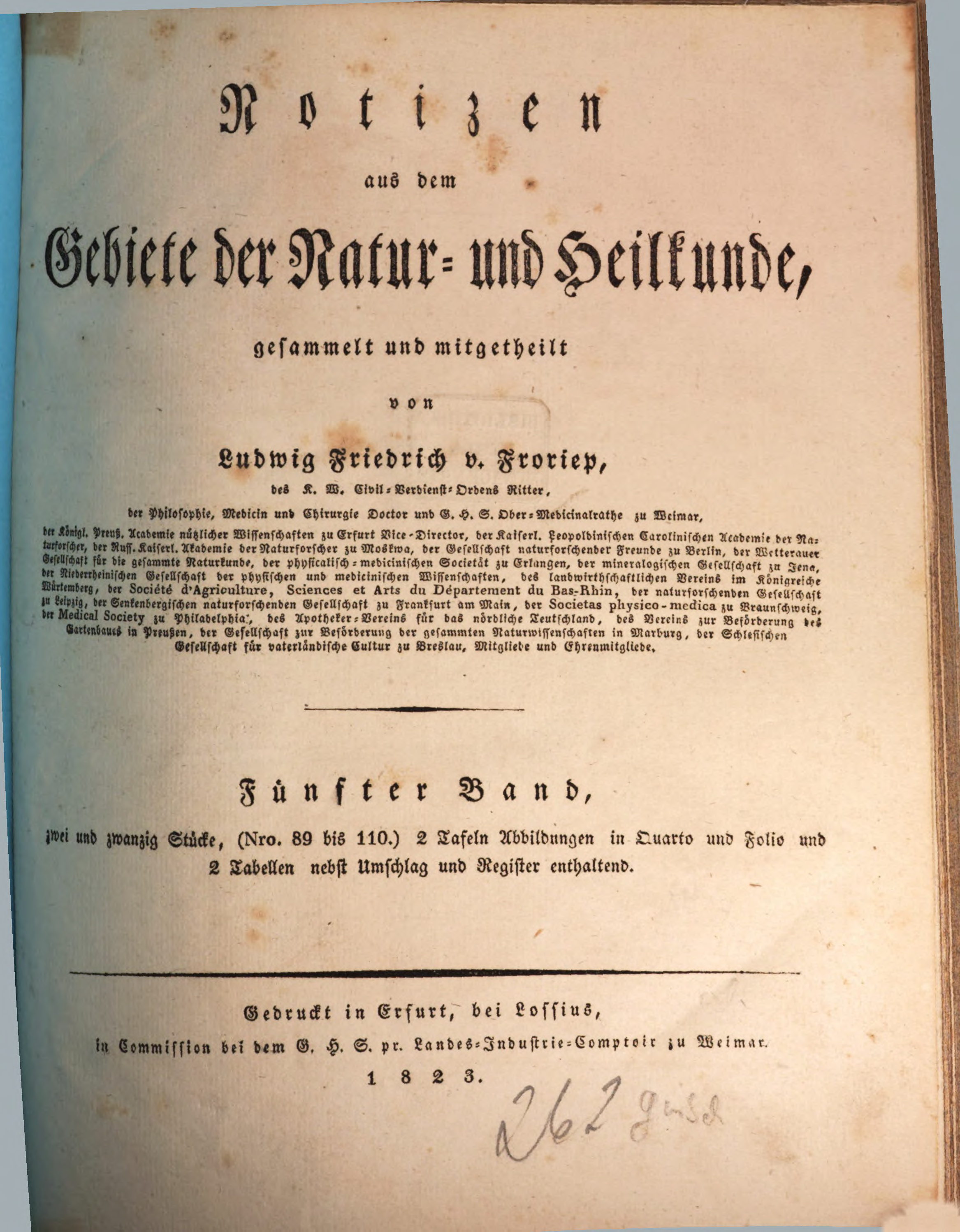 Froriep, Notizen aus dem Gebiete der Natur- und Heilkunde, 1823.