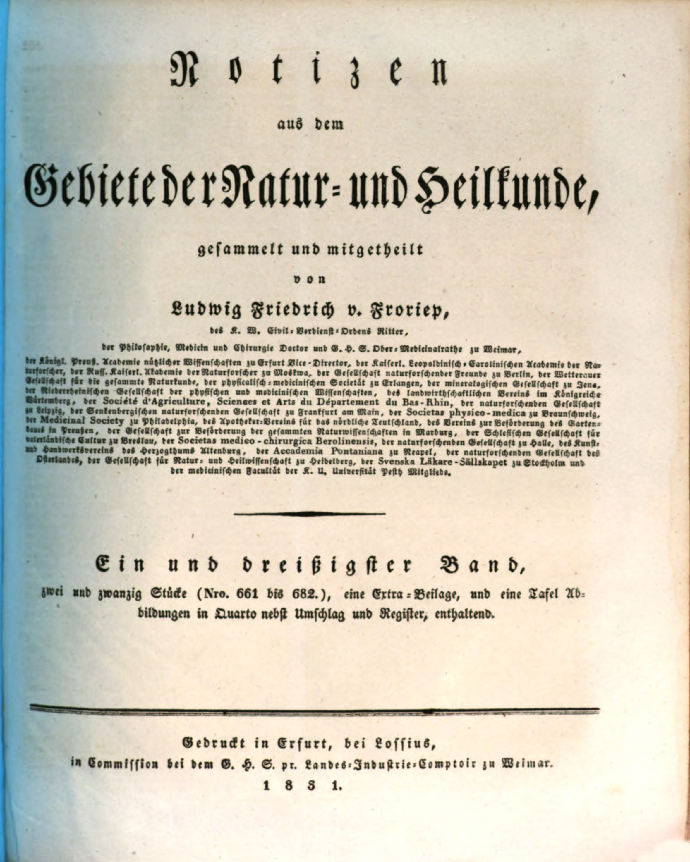 Froriep, Notizen aus dem Gebiete der Natur- und Heilkunde, 1831.