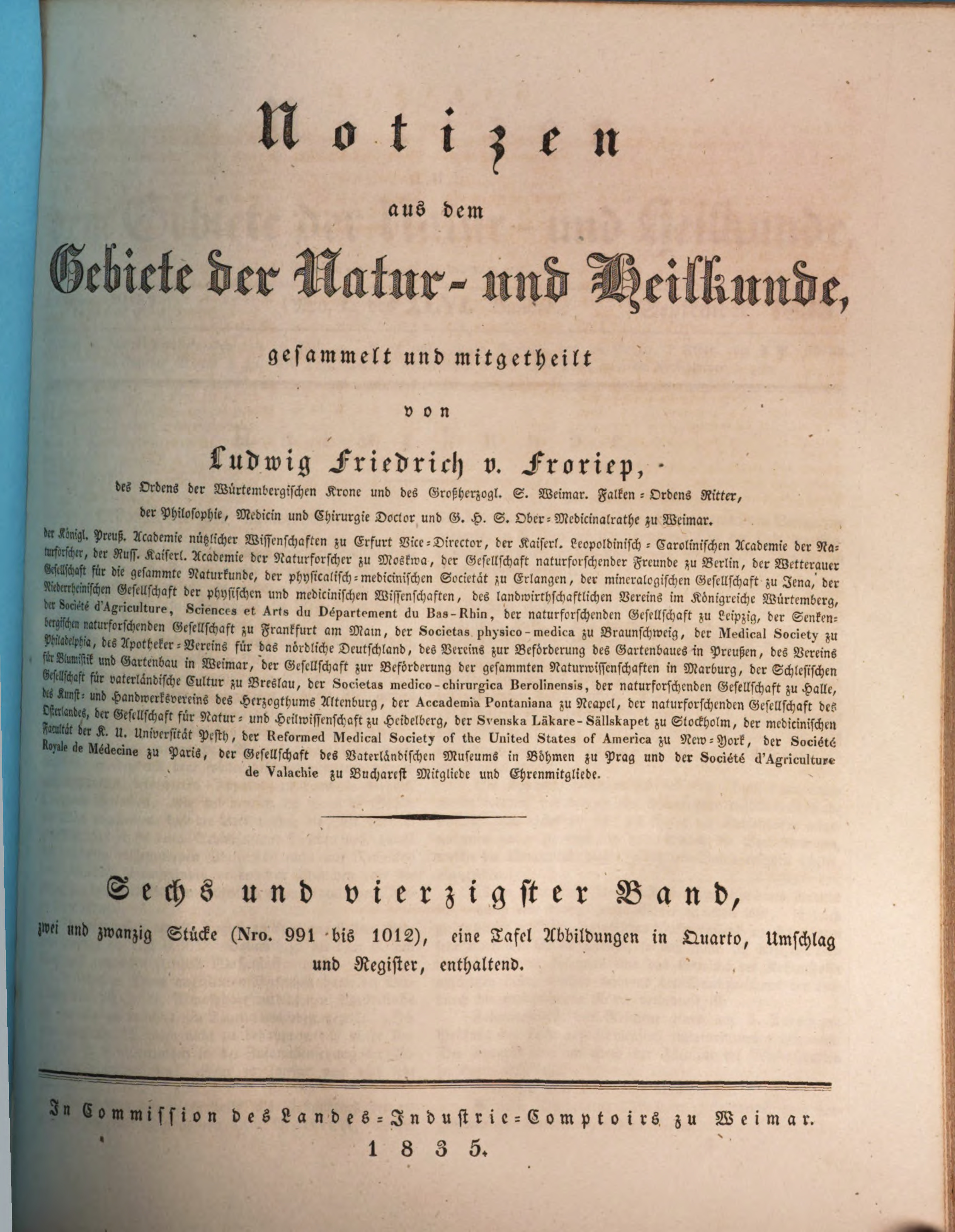Froriep, Notizen aus dem Gebiete der Natur- und Heilkunde, 1835.